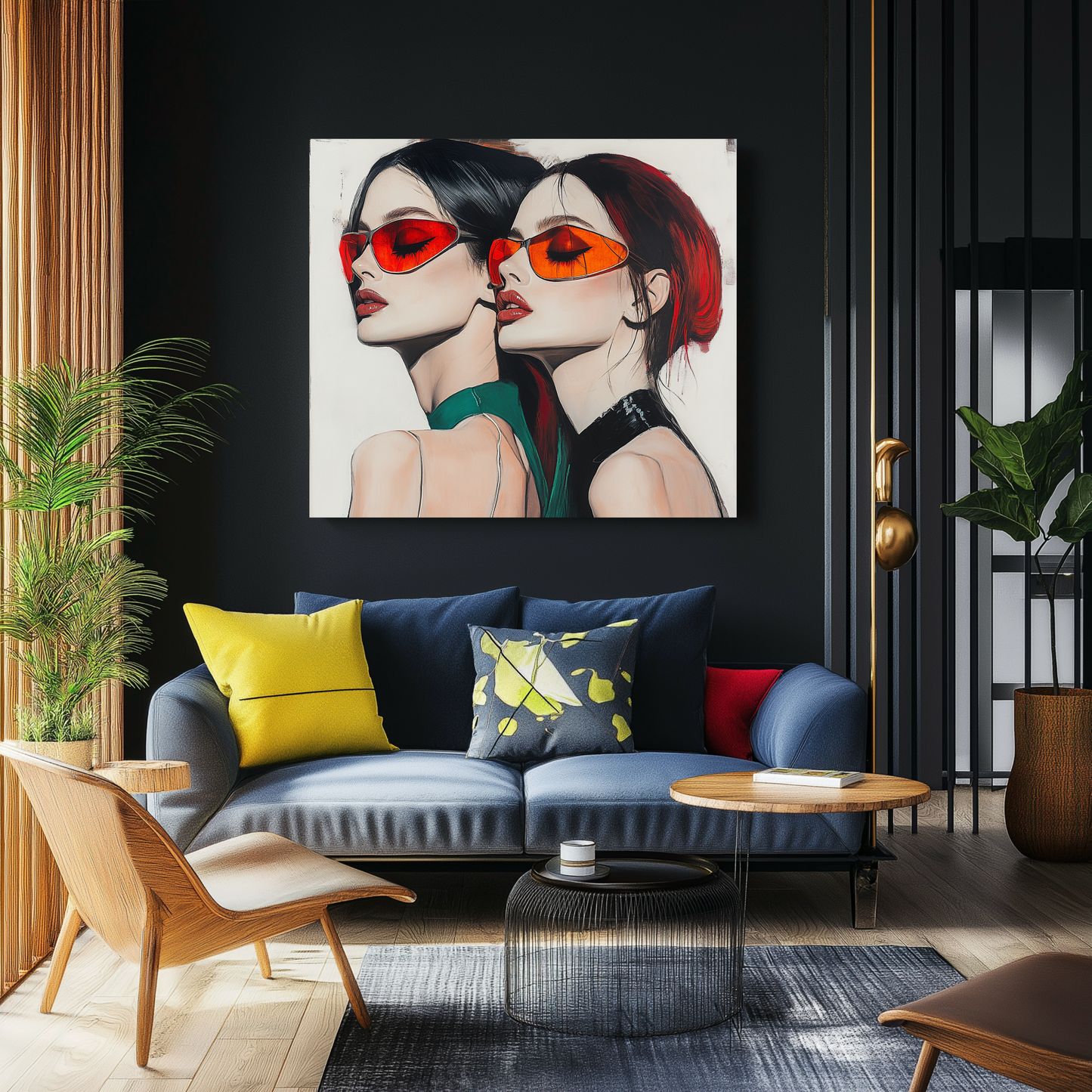 Futuristic Muse: The Red & Black Aesthetic – Contemporary Fashion FRAMED CANVAS