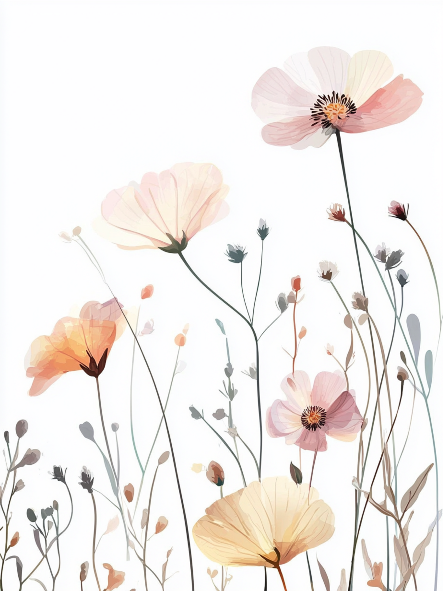 Whispering Blooms – Minimalist Floral Art Print