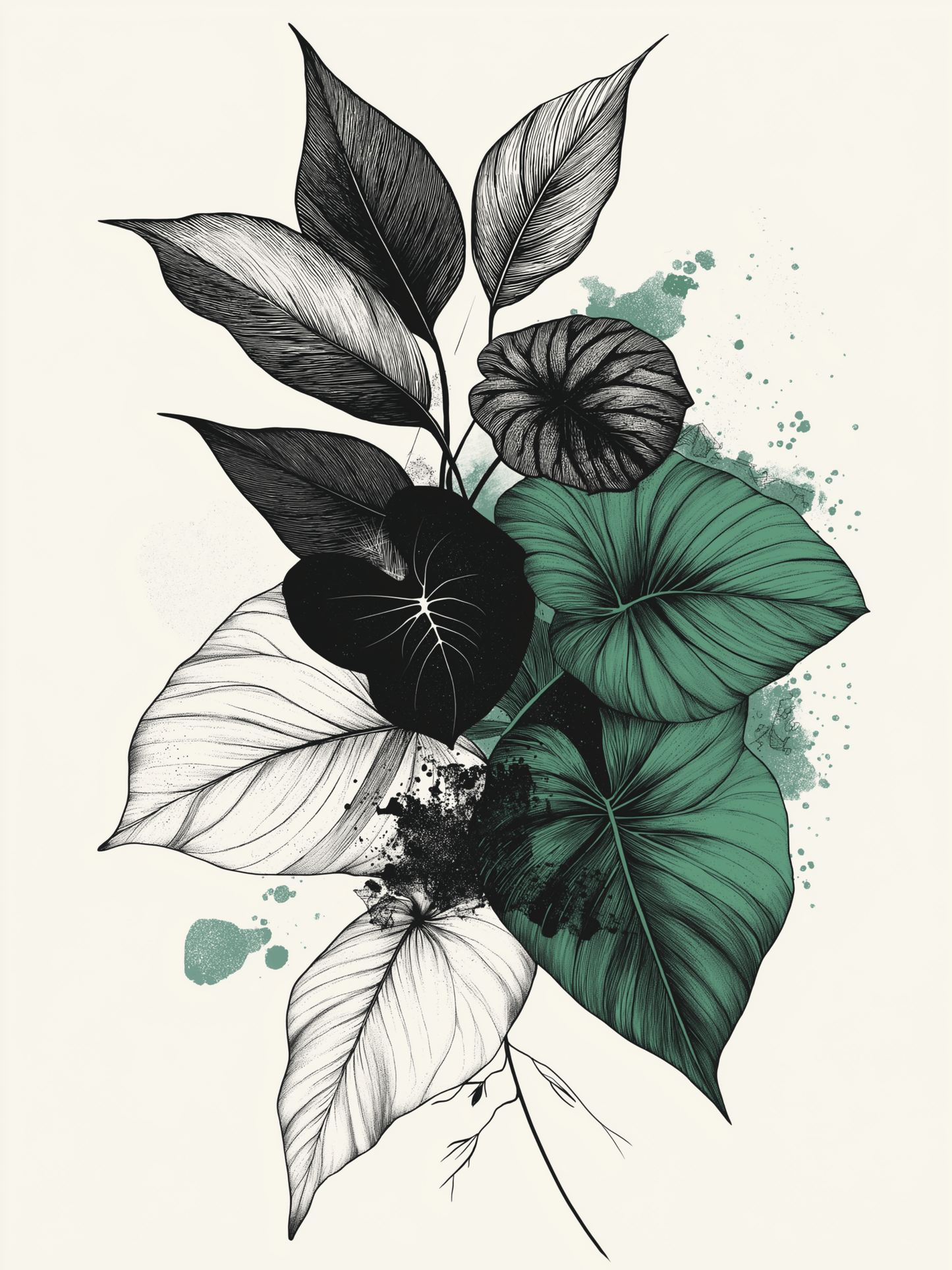 Monochrome Botanical Splash Art Print