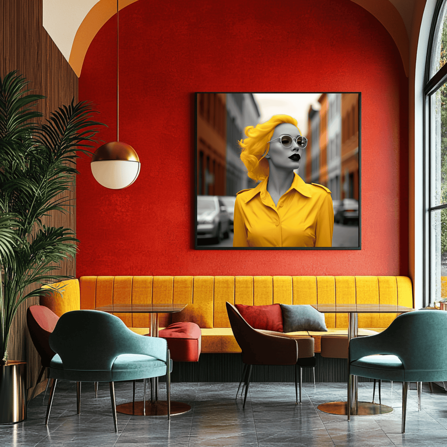 Golden Elegance - Woman in Yellow Walking Through Time