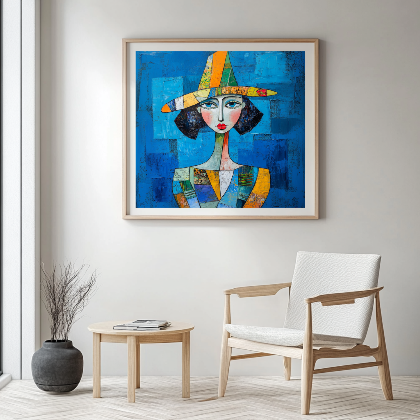 Refined Stillness in a Green-Brimmed Hat - CANVAS