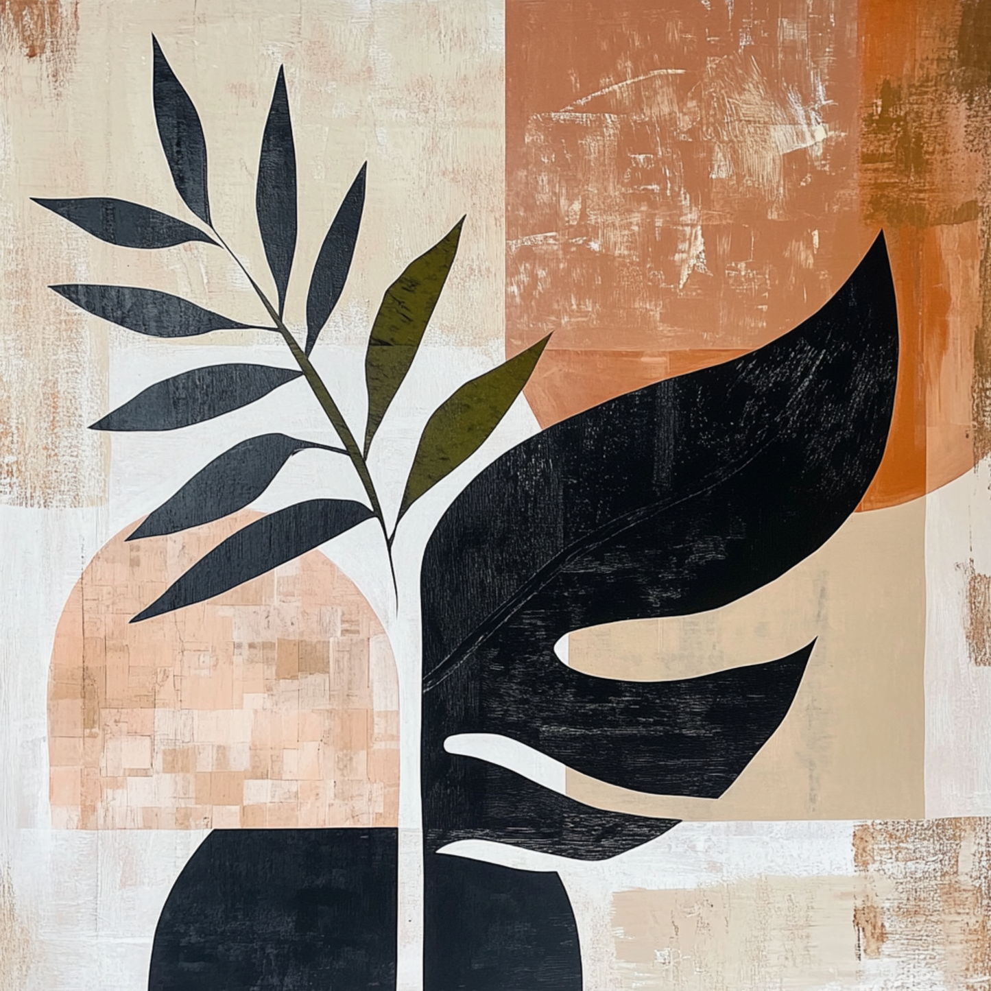 Abstract Botanical Geometric Print – Earthy Tones & Modern Contrast