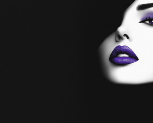 Golden Tempest – Mysterious Black and White Portrait with Purple Lips