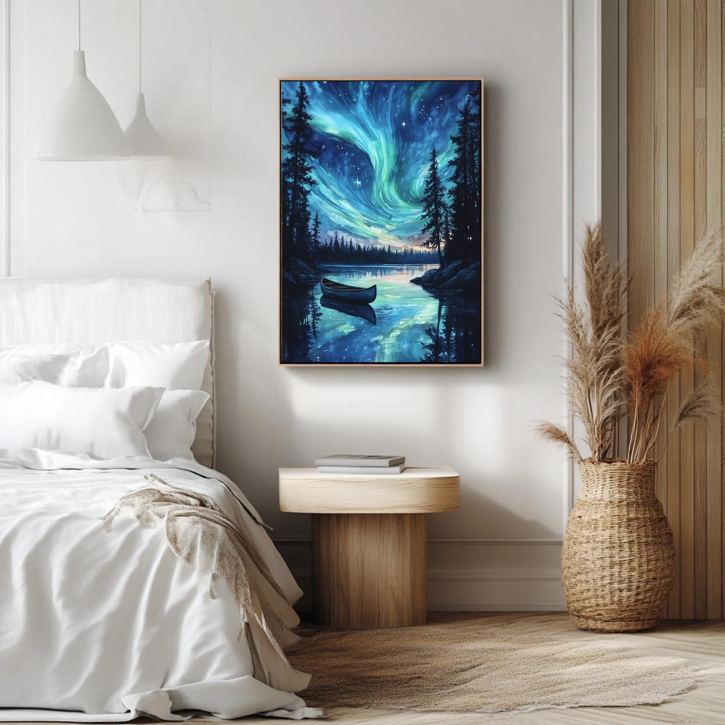 Silent Passage: Drifting Under the Aurora - FRAMED Wall Art