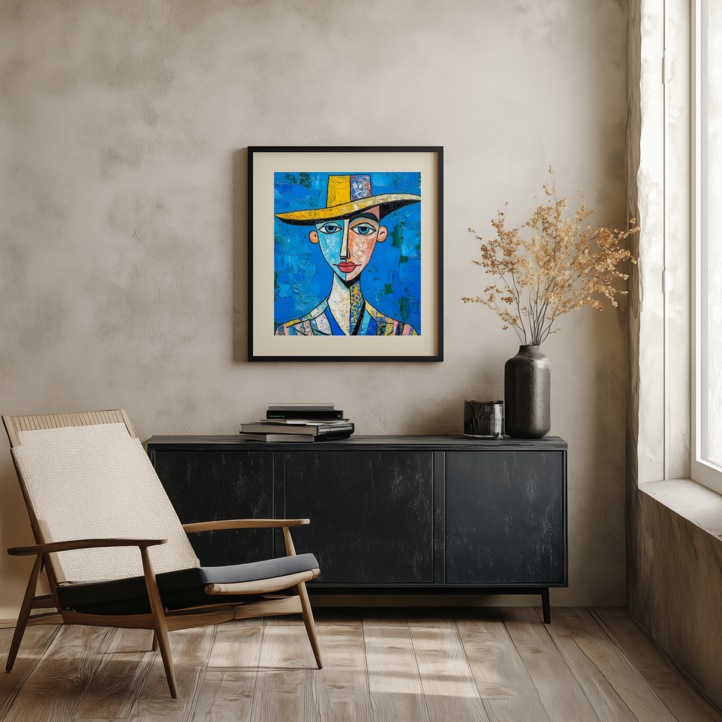 The Silent Gaze of Blue Cubism - CANVAS