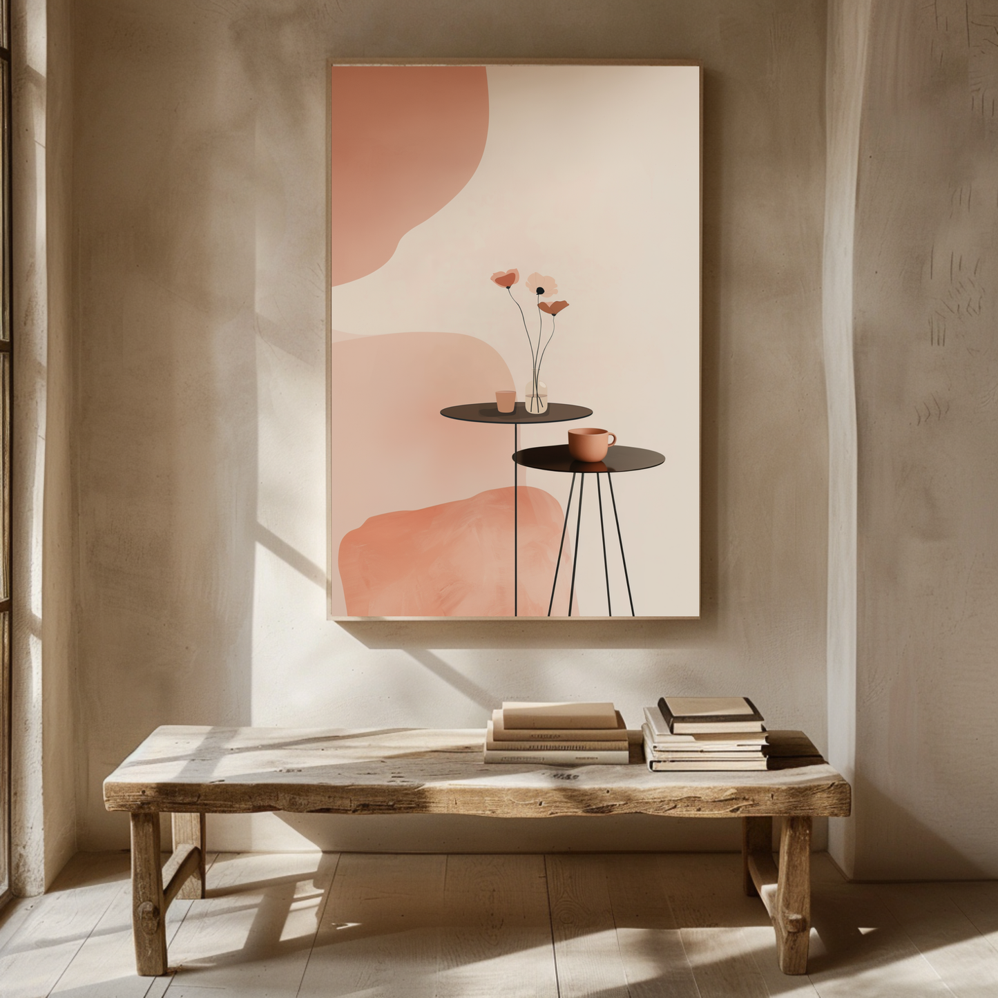 Soft Harmony: Minimalist Floral Table – Contemporary Art CANVAS