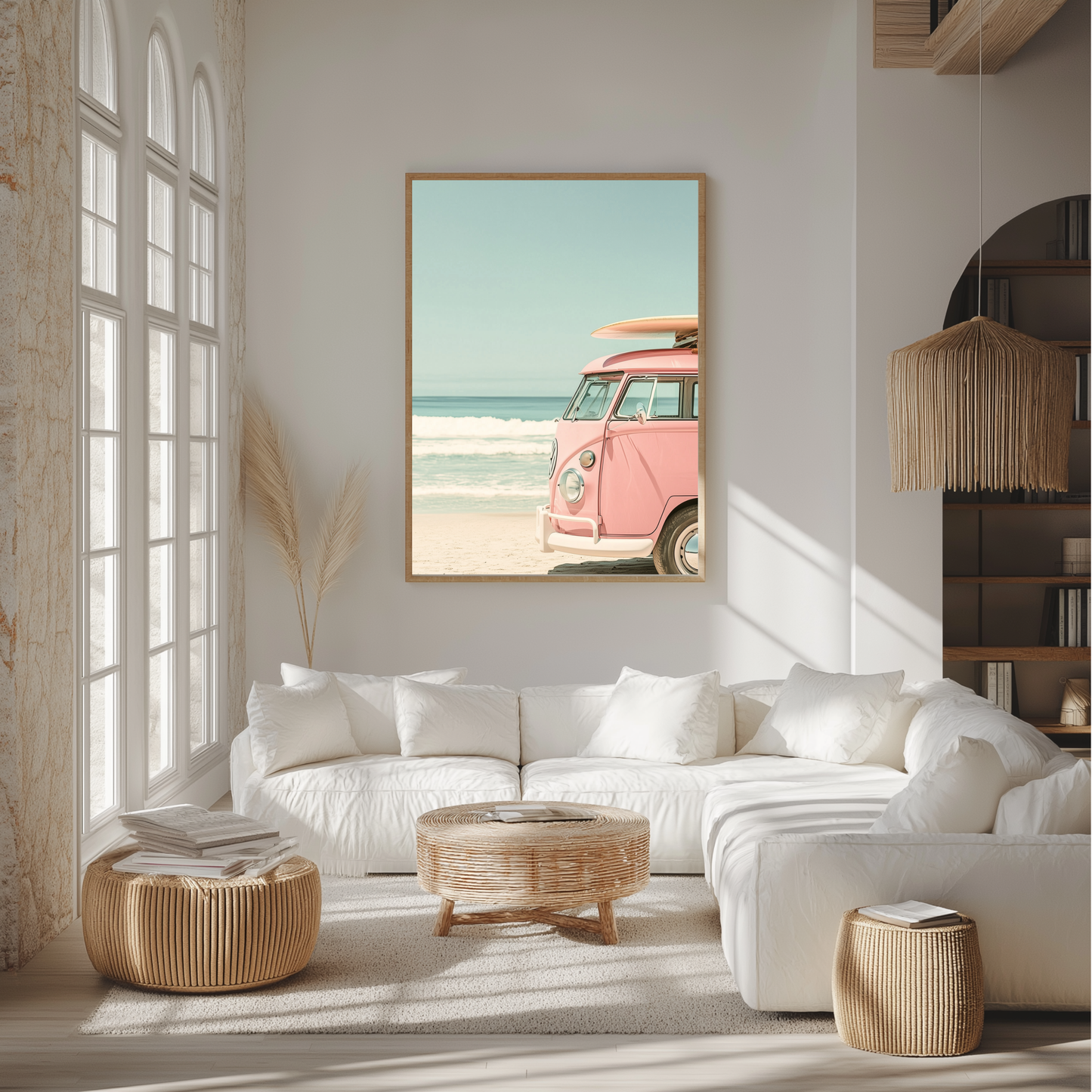 Sunset Surf: Pink VW Beach Van – FRAMED Retro Photography